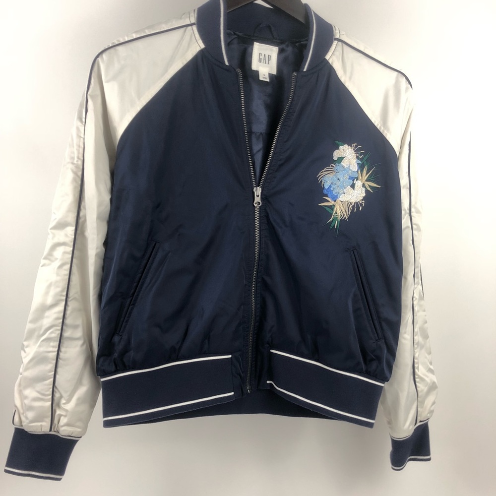 Gap Floral Embroidery Bomber Lightweight Jacket